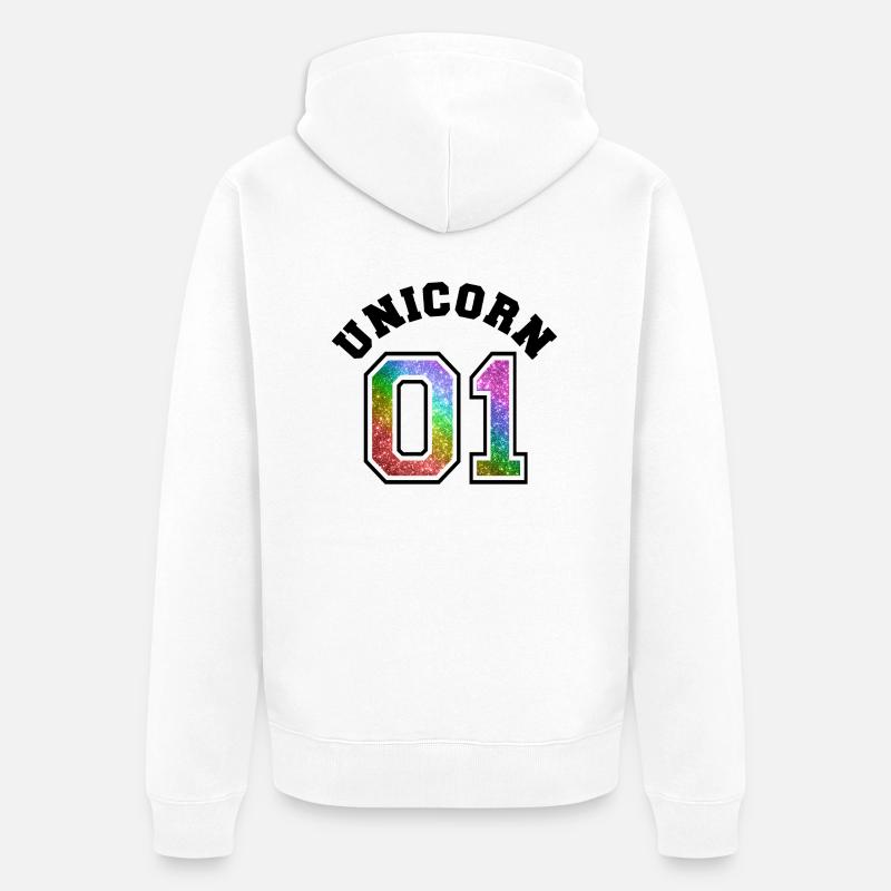 Unicorn 01 Rainbow Glitter - Unisex Premium Bio Zip Hoodie - Weiß