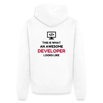 Entwickler / Informatiker / Programmierer / - Unisex Premium Bio Zip Hoodie - Weiß - Hinten - Thijin (182cm)