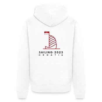 Sailing Croatia 2023 - Unisex Premium Bio Zip Hoodie - Weiß - Hinten - Thijin (182cm)
