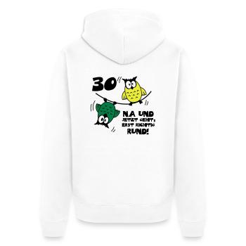 30 birthday, owls on the rope, round - Unisex Premium Organic Zip Hoodie - white - Back - Thijin (182cm)
