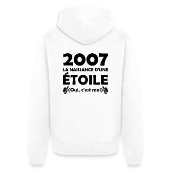née en 2007 / anniversaire année 2007 - Veste à capuche bio Premium Unisexe - blanc - Dos - Thijin (182cm)