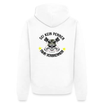 Sei kein Penner, fahr Verbrenner! - Unisex Premium Bio Zip Hoodie - Weiß - Hinten - Thijin (182cm)