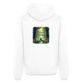Nature is my Therapy - Meditation im Wald - Unisex Premium Bio Zip Hoodie - Weiß - Hinten - Thijin (182cm)