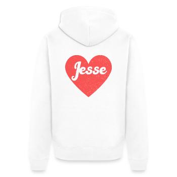 Jesse Name Red Heart Love Fan Retro - Unisex Premium Organic Zip Hoodie - white - Back - Thijin (182cm)