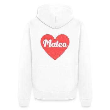 Mateo Nom Coeur Rouge Amour Fan Rétro - Veste à capuche bio Premium Unisexe - blanc - Dos - Thijin (182cm)