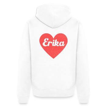 Erika Name Red Heart Love Fan Retro - Unisex Premium Organic Zip Hoodie - white - Back - Thijin (182cm)