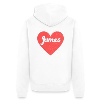 James Nom Coeur Rouge Amour Fan Rétro - Veste à capuche bio Premium Unisexe - blanc - Dos - Thijin (182cm)