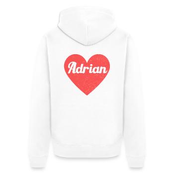 Adrian Name Red Heart Love Fan Retro - Unisex Premium Organic Zip Hoodie - white - Back - Thijin (182cm)