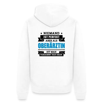 Funshirt Oberärztin - Unisex Premium Bio Zip Hoodie - Weiß - Hinten - Thijin (182cm)