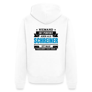 Funshirt Schreiner - Unisex Premium Bio Zip Hoodie - Weiß - Hinten - Thijin (182cm)