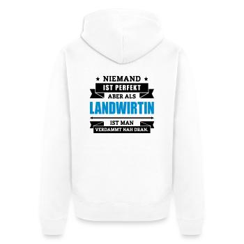 Funshirt Landwirtin - Unisex Premium Bio Zip Hoodie - Weiß - Hinten - Thijin (182cm)