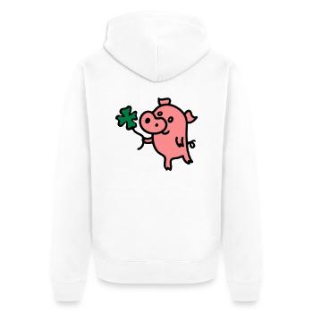 Schweinchen Klee 3 - Unisex Premium Bio Zip Hoodie - Weiß - Hinten - Thijin (182cm)