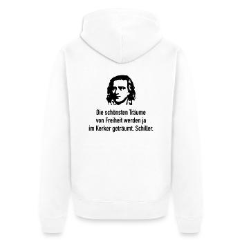Schiller: Die schönsten Träume von Freiheit werde - Unisex Premium Bio Zip Hoodie - Weiß - Hinten - Thijin (182cm)