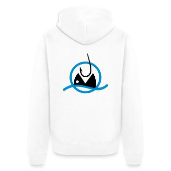 Angelsport - Unisex Premium Bio Zip Hoodie - Weiß - Hinten - Thijin (182cm)