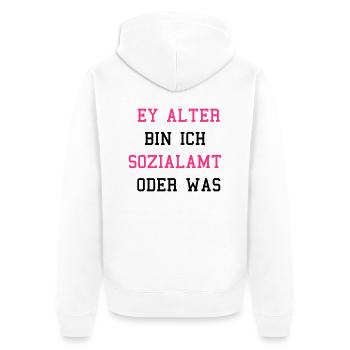 Sozialamt oder Was - Unisex Premium Bio Zip Hoodie - Weiß - Hinten - Thijin (182cm)