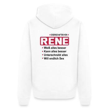 rene - Unisex Premium Bio Zip Hoodie - Weiß - Hinten - Thijin (182cm)