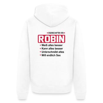 robin - Unisex Premium Bio Zip Hoodie - Weiß - Hinten - Thijin (182cm)