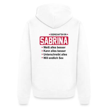sabrina - Unisex Premium Bio Zip Hoodie - Weiß - Hinten - Thijin (182cm)