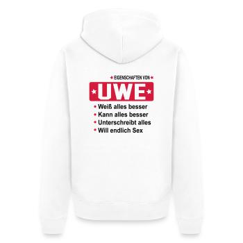 uwe - Unisex Premium Bio Zip Hoodie - Weiß - Hinten - Thijin (182cm)