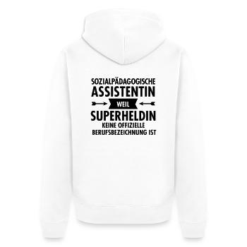 Sozialpädagogische Assistentin - Superheldin - Unisex Premium Bio Zip Hoodie - Weiß - Hinten - Thijin (182cm)