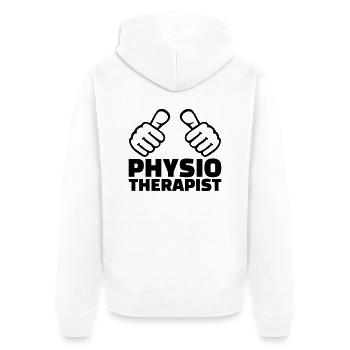 Physiotherapeut - Unisex Premium Bio Zip Hoodie - Weiß - Hinten - Thijin (182cm)