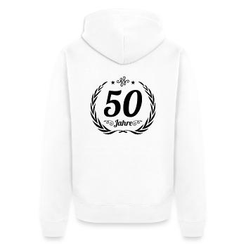 50 jahre kranz - Unisex Premium Bio Zip Hoodie - Weiß - Hinten - Thijin (182cm)