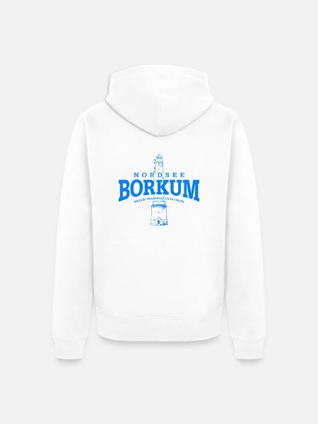 Borkum Nordsee (blau) - Unisex Premium Bio Zip Hoodie - Weiß