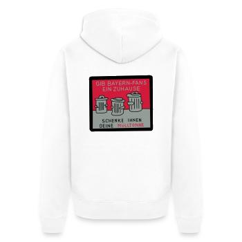 Gib Bayernfans ein Zuhause! - Unisex Premium Bio Zip Hoodie - Weiß - Hinten - Thijin (182cm)