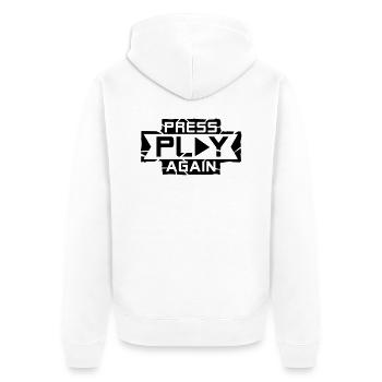 press_play_again_1_f1 - Unisex Premium Bio Zip Hoodie - Weiß - Hinten - Thijin (182cm)