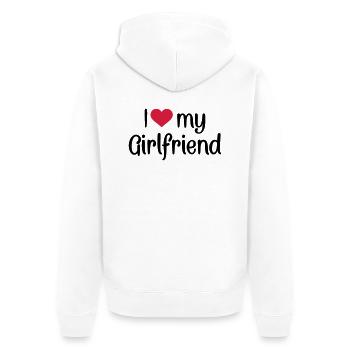 I love my girlfriend - Unisex Premium Bio Zip Hoodie - Weiß - Hinten - Thijin (182cm)