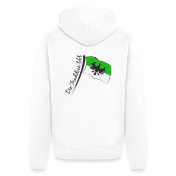 Schützenfest Fahne - Die Tradition lebt - Unisex Premium Bio Zip Hoodie - Weiß - Hinten - Thijin (182cm)
