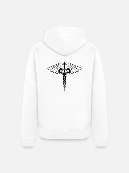 Medizinstab, Äskulapstab - Unisex Premium Bio Zip Hoodie - Weiß