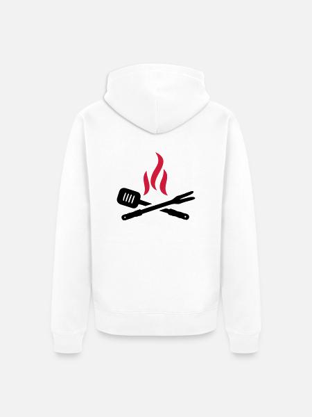 Grillbesteck mit Flammen - Unisex Premium Bio Zip Hoodie - Weiß
