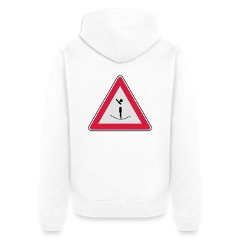 Vorsicht hier geht es hoch hinaus! - Unisex Premium Organic Zip Hoodie - white - Back - Thijin (182cm)