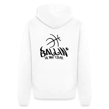 ballin_is_my_life_f1 - Unisex Premium Bio Zip Hoodie - Weiß - Hinten - Thijin (182cm)