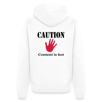 Caution, content is hot - Unisex Premium Organic Zip Hoodie - white - Back - Thijin (182cm)