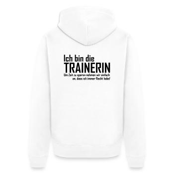 Trainerin - Unisex Premium Bio Zip Hoodie - Weiß - Hinten - Thijin (182cm)