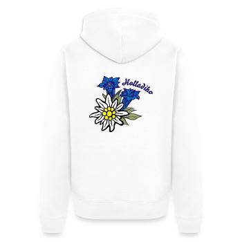 (edelweiss_mit_enzian_holladiho) - Unisex Premium Bio Zip Hoodie - Weiß - Hinten - Thijin (182cm)