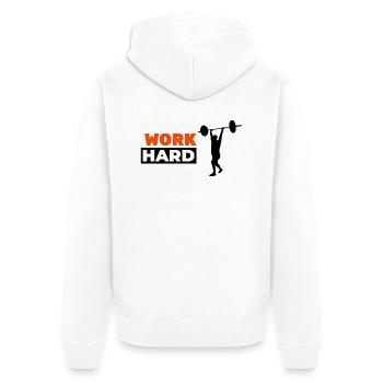 WORK HARD - Unisex Premium Bio Zip Hoodie - Weiß - Hinten - Thijin (182cm)