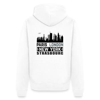 strasbourg Paris London New-York - Veste à capuche bio Premium Unisexe - blanc - Dos - Thijin (182cm)