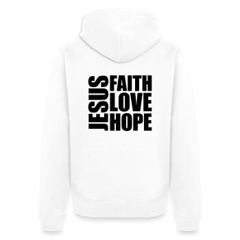 Jesus Faith Love - Unisex Premium Bio Zip Hoodie - Weiß - Hinten - Thijin (182cm)