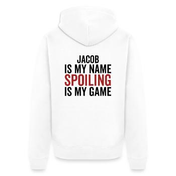 Jacob est mon nom Spoiling est mon jeu - Veste à capuche bio Premium Unisexe - blanc - Dos - Thijin (182cm)