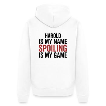 Harold est mon nom Spoiling est mon jeu - Veste à capuche bio Premium Unisexe - blanc - Dos - Thijin (182cm)