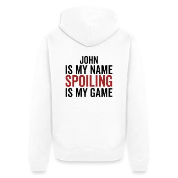 John is My Name Spoiling ist mein Spiel - Unisex Premium Bio Zip Hoodie - Weiß - Hinten - Thijin (182cm)