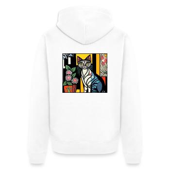 katzen 128red - Unisex Premium Bio Zip Hoodie - Weiß - Hinten - Thijin (182cm)