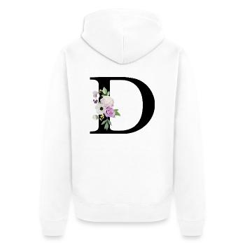 Purple Floral Letter D - Unisex Premium Organic Zip Hoodie - white - Back - Thijin (182cm)