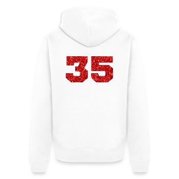 Number 35 Red Glitter - 35th Anniversary - Unisex Premium Organic Zip Hoodie - white - Back - Thijin (182cm)