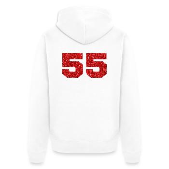 Nummer 55 Roter Glitzer - 55-jähriges Jubiläum - Unisex Premium Bio Zip Hoodie - Weiß - Hinten - Thijin (182cm)
