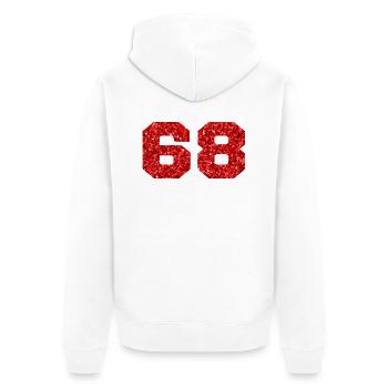 Nummer 68 Roter Glitzer - 68-jähriges Jubiläum - Unisex Premium Bio Zip Hoodie - Weiß - Hinten - Thijin (182cm)