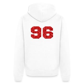 Numéro 96 paillettes rouge - 96e anniversaire - Veste à capuche bio Premium Unisexe - blanc - Dos - Thijin (182cm)